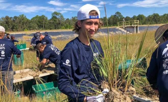 Young adults engage in habitat restoration and coastal resilience projects in Florida. (Image credit: Franklin's Promise Coalition, with permission.)