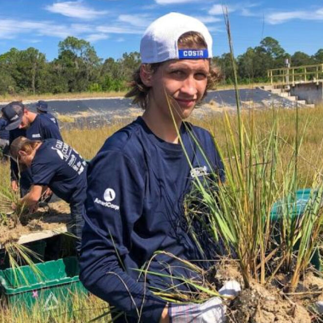 Young adults engage in habitat restoration and coastal resilience projects in Florida. (Image credit: Franklin's Promise Coalition, with permission.)