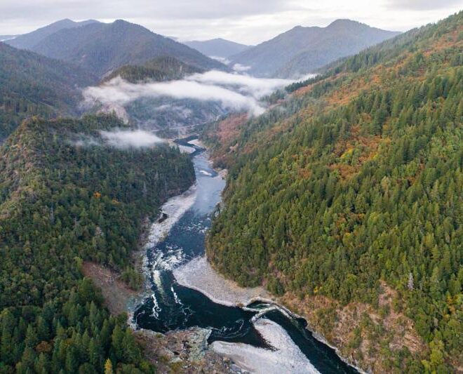 The removal of four large dams from the Klamath River allows salmon to again reach about 400 miles of their original habitat that had been blocked for many decades. Photo courtesy Jason Hartwick/Swiftwater Films