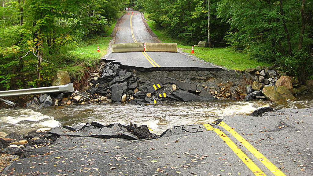 Extreme rain causes culvert washout at Walker Brook in Becket, Massachusetts. (Image credit: Photo courtesy Massachusetts Division of Ecological Restoration.)