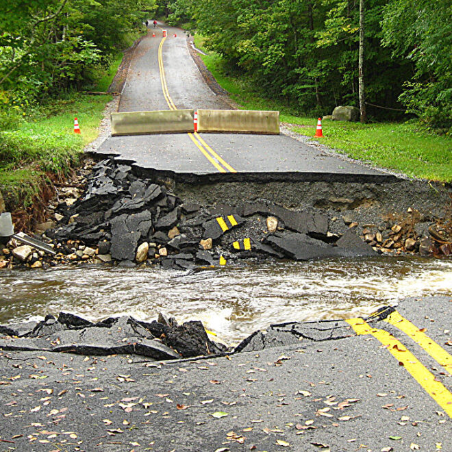 Extreme rain causes culvert washout at Walker Brook in Becket, Massachusetts. (Image credit: Photo courtesy Massachusetts Division of Ecological Restoration.)