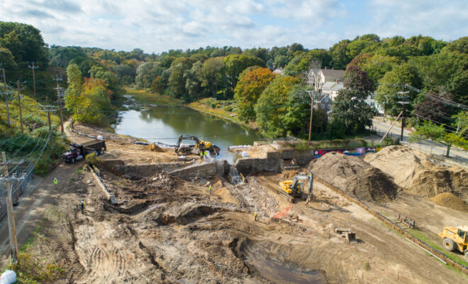 Removal of Holmes Dam from Town Brook in Plymouth Massachusetts in 2018. (Image credit: Hawk Visuals)