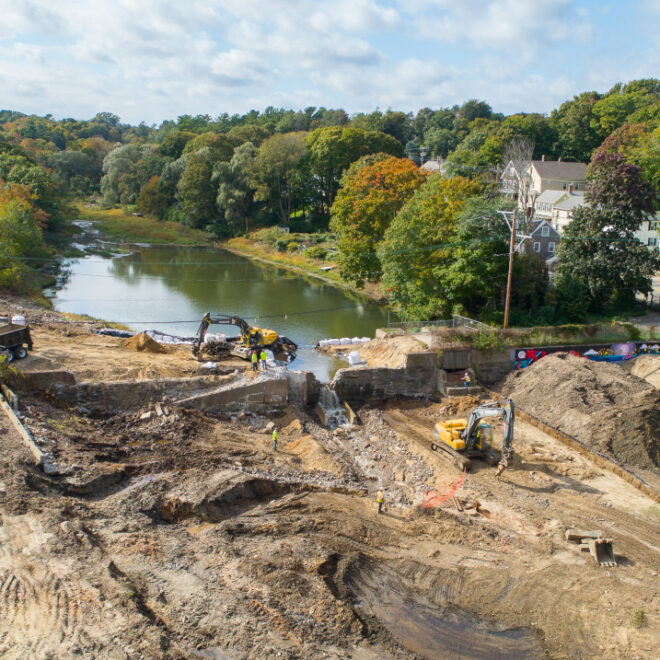 Removal of Holmes Dam from Town Brook in Plymouth Massachusetts in 2018. (Image credit: Hawk Visuals)