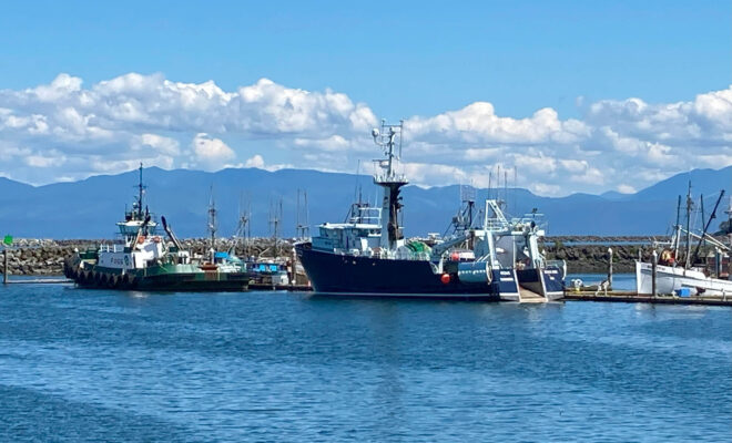 A newly acquired Makah trawling vessel in Neah Bay, being made ready to fish in the tribal whiting fishery. Credit: J.L. Ise/NOAA Fisheries