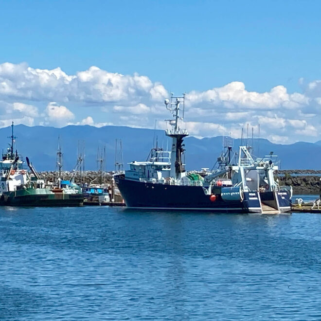 A newly acquired Makah trawling vessel in Neah Bay, being made ready to fish in the tribal whiting fishery. Credit: J.L. Ise/NOAA Fisheries