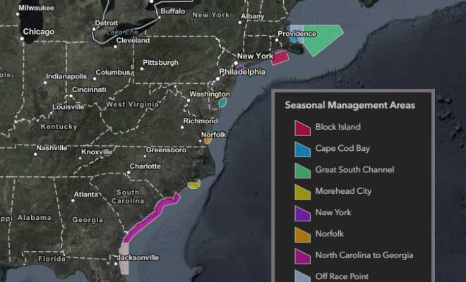 NOAA Right Whale Seasonal Management Map, East Coast of the United States