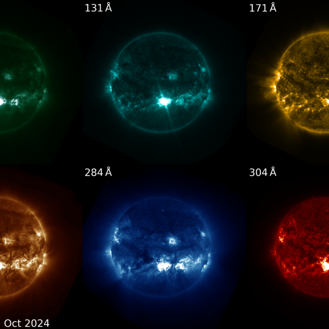 An X9 flare, which can be seen in the lower half of the sun, captured by GOES-19’s Solar Ultraviolet Imager (SUVI) instrument on Oct. 3, 2024. (Image credit: NOAA)