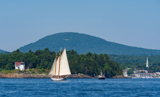 Schooner passing Curtis Island outside Camden Harbor, Maine