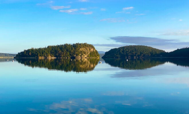 Island reflections in the San Juan Islands, Washington