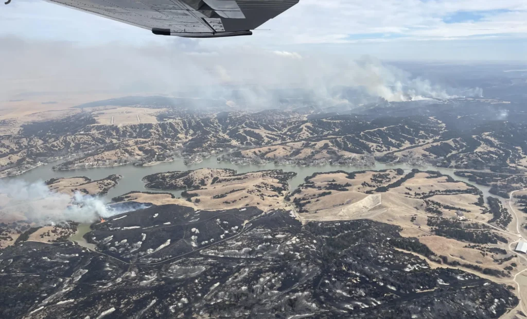 The aftermath of the Morrill Fire as seen from aircraft on March 14, 2026. [Image credit: Watch Duty/InciWeb]