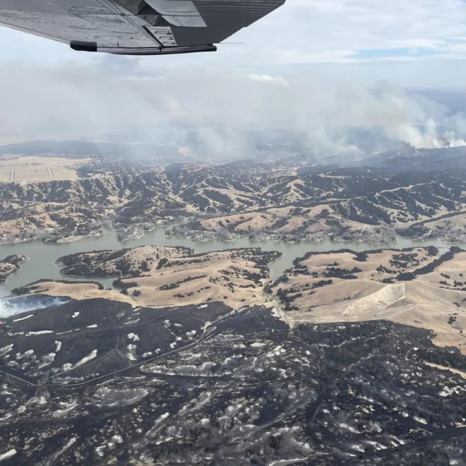 The aftermath of the Morrill Fire as seen from aircraft on March 14, 2026. [Image credit: Watch Duty/InciWeb]
