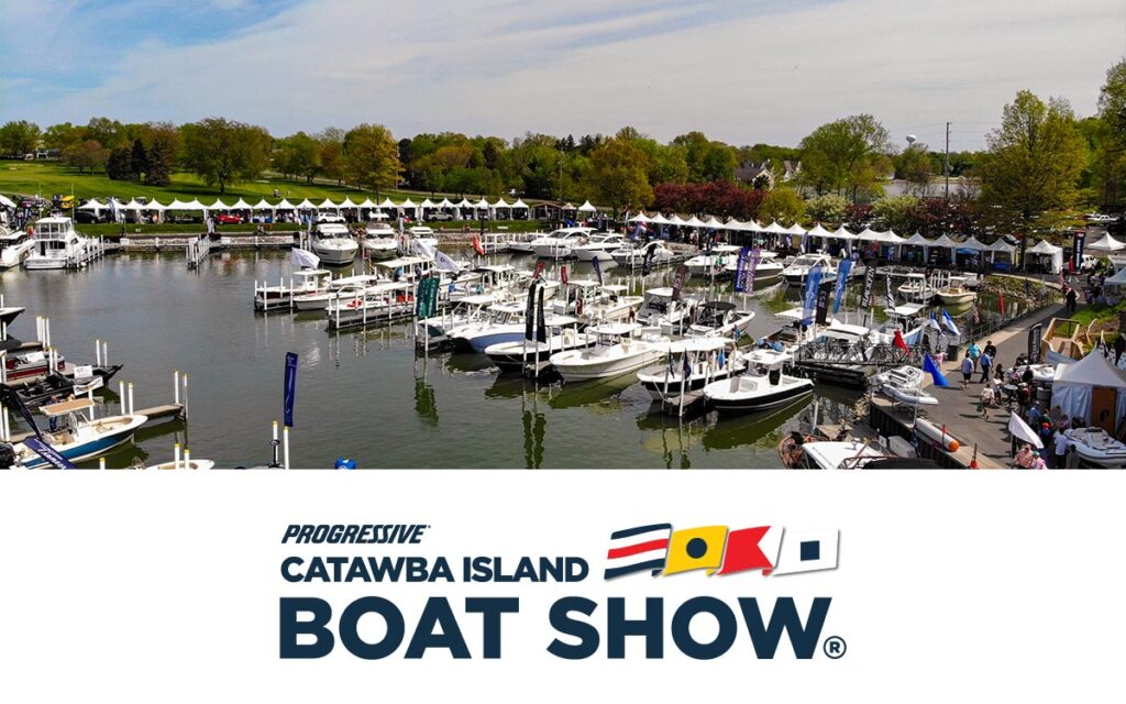 Overview of the show and docks at the Catawba Island Boat Show, Port Clinton, OH