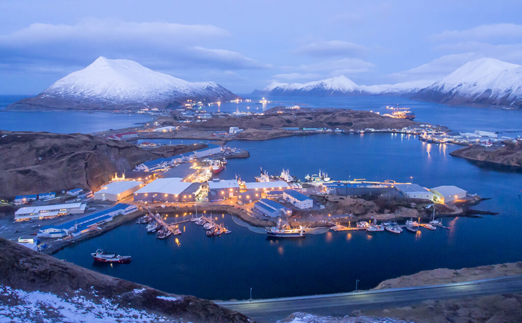 A Bering Sea pollock fleet prepares to depart Dutch Harbor, Alaska, for another season of the largest commercial fishery in the United States. (Image credit: S. Zmolek/NOAA)