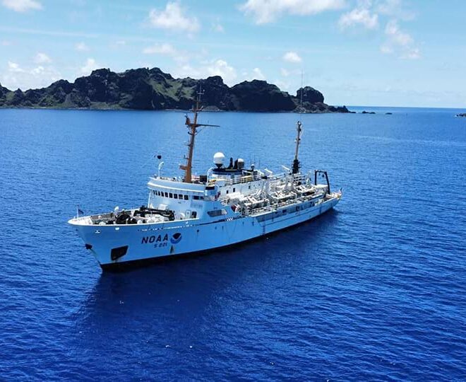 The NOAA Ship Rainier conducts a seabed mapping exercise in the Pacific in 2022. (Image credit: NOAA)