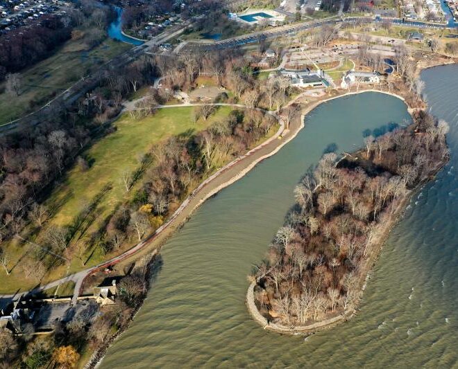 View of Ford Cove where shoreline restoration is underway. Credit: InSite Design Studios, Inc.