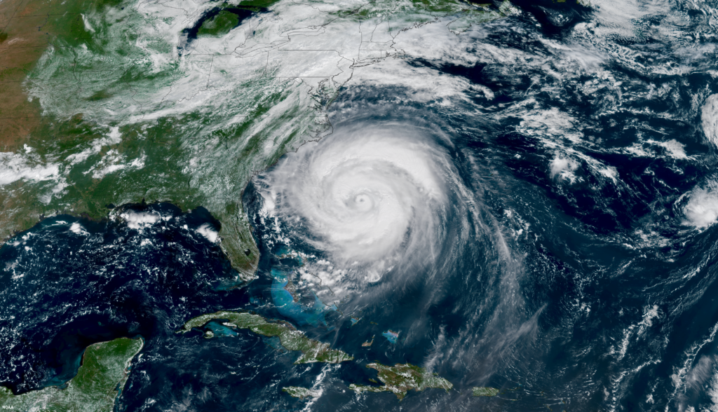 A NOAA satellite view of a massive Hurricane Erin churning off the U.S. East Coast taken August 20, 2025. (Image credit: NOAA Satellites)