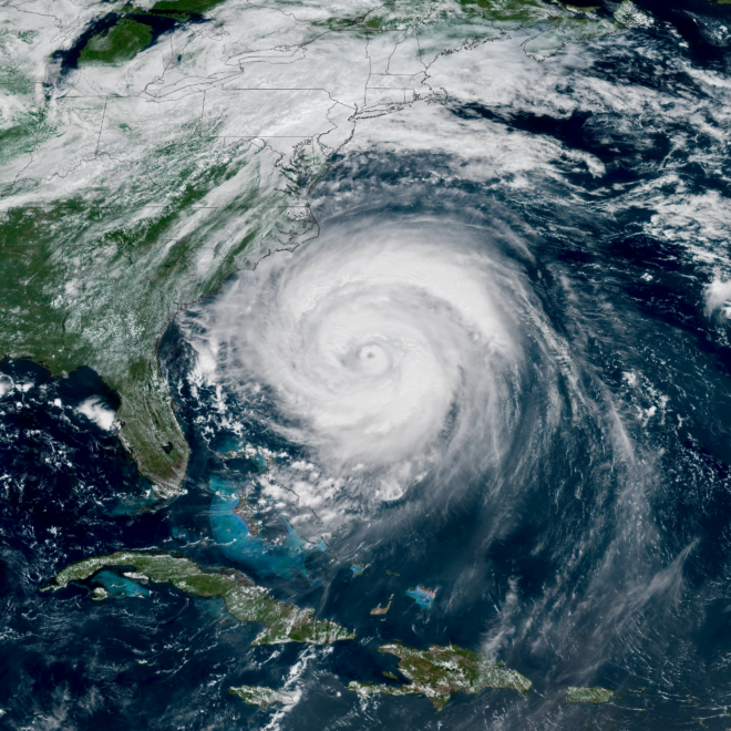 A NOAA satellite view of a massive Hurricane Erin churning off the U.S. East Coast taken August 20, 2025. (Image credit: NOAA Satellites)