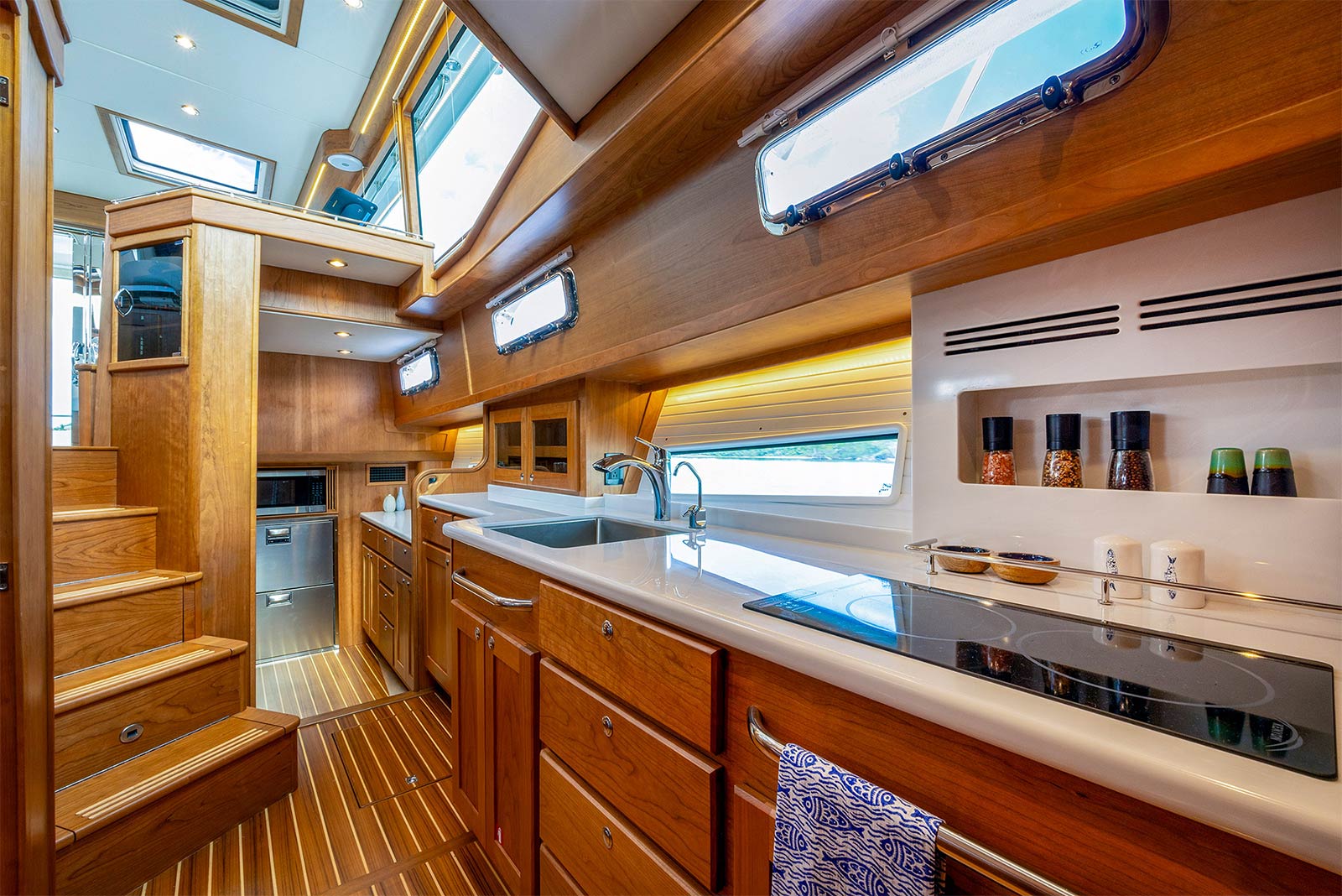 Looking through the galley into the pantry of the Sabre 51