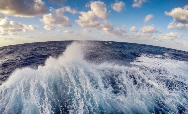 A fish-eye view of the wake of a ship out at sea. Here's an ocean fact: The surface layer of the ocean is teeming with photosynthetic plankton. Though they're invisible to the naked eye, they produce more oxygen than the largest redwood trees. (Image credit: NOAA)