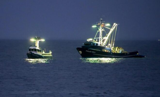 Vessels from the West Coast squid fleet followed market squid north into Oregon as ocean waters warmed, leading Oregon to adopt its first regulations for squid fishing in the state. Photo courtesy of California Department of Fish and Wildlife.