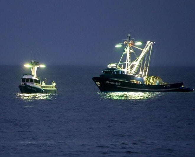 Vessels from the West Coast squid fleet followed market squid north into Oregon as ocean waters warmed, leading Oregon to adopt its first regulations for squid fishing in the state. Photo courtesy of California Department of Fish and Wildlife.