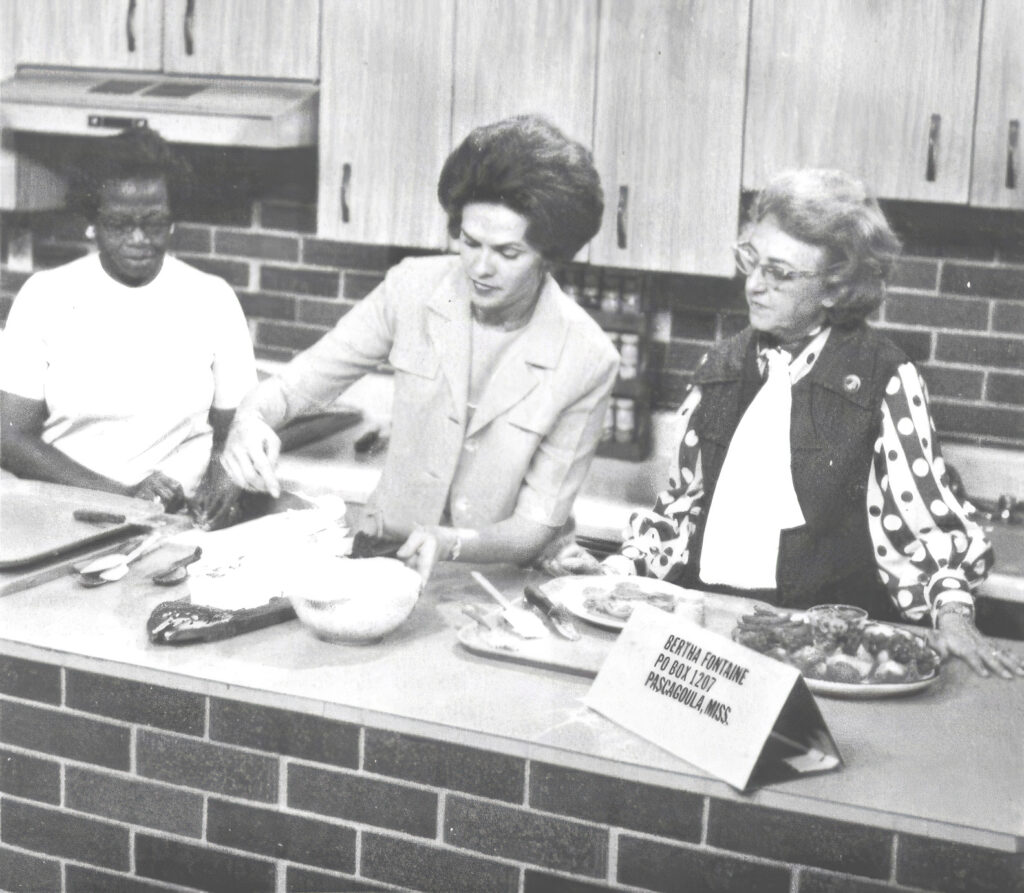 Fontaine (center) frequently demonstrated seafood recipes on television programs. (Image credit: NOAA Magazine, Volume 2 Number 3, July 1972)