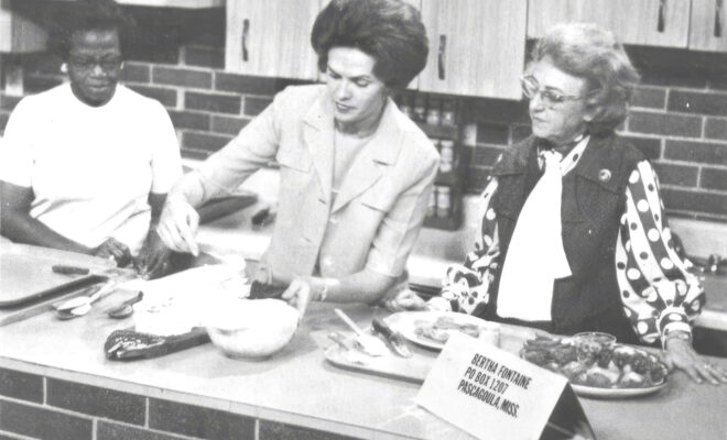 Fontaine (center) frequently demonstrated seafood recipes on television programs. (Image credit: NOAA Magazine, Volume 2 Number 3, July 1972)