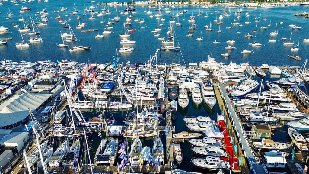 boats docks in a harbor from above
