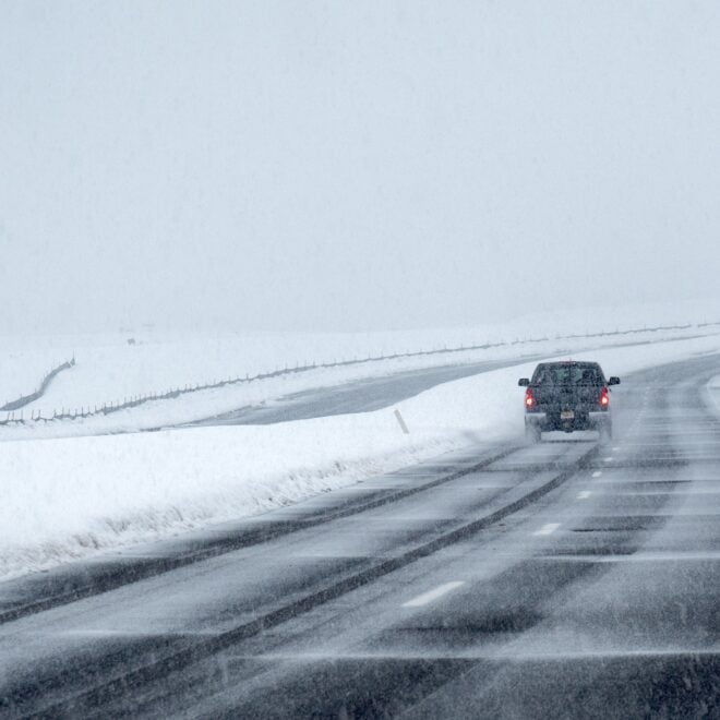 A car drives through a snowstorm in Broomfield, Colorado, in 2024. (Image credit: Bob Hyatt/NOAA)